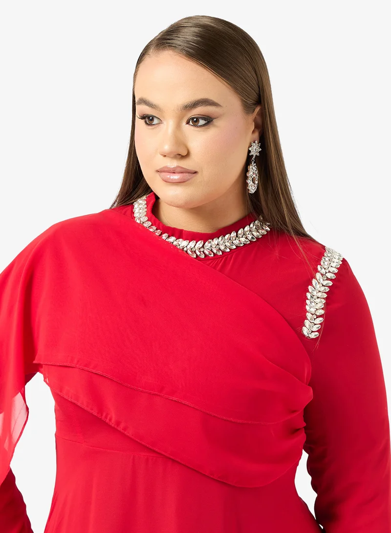 Khizana  Plus Size A-line Dress With Shoulder Drape for Women | Best Price UAE